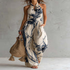 Halter Dress with Ink Print and Pockets