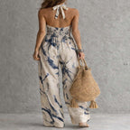 Halter Dress with Ink Print and Pockets