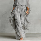 Grey Chiffon Set with Flowy Top and Pants
