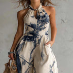 Halter Dress with Ink Print and Pockets
