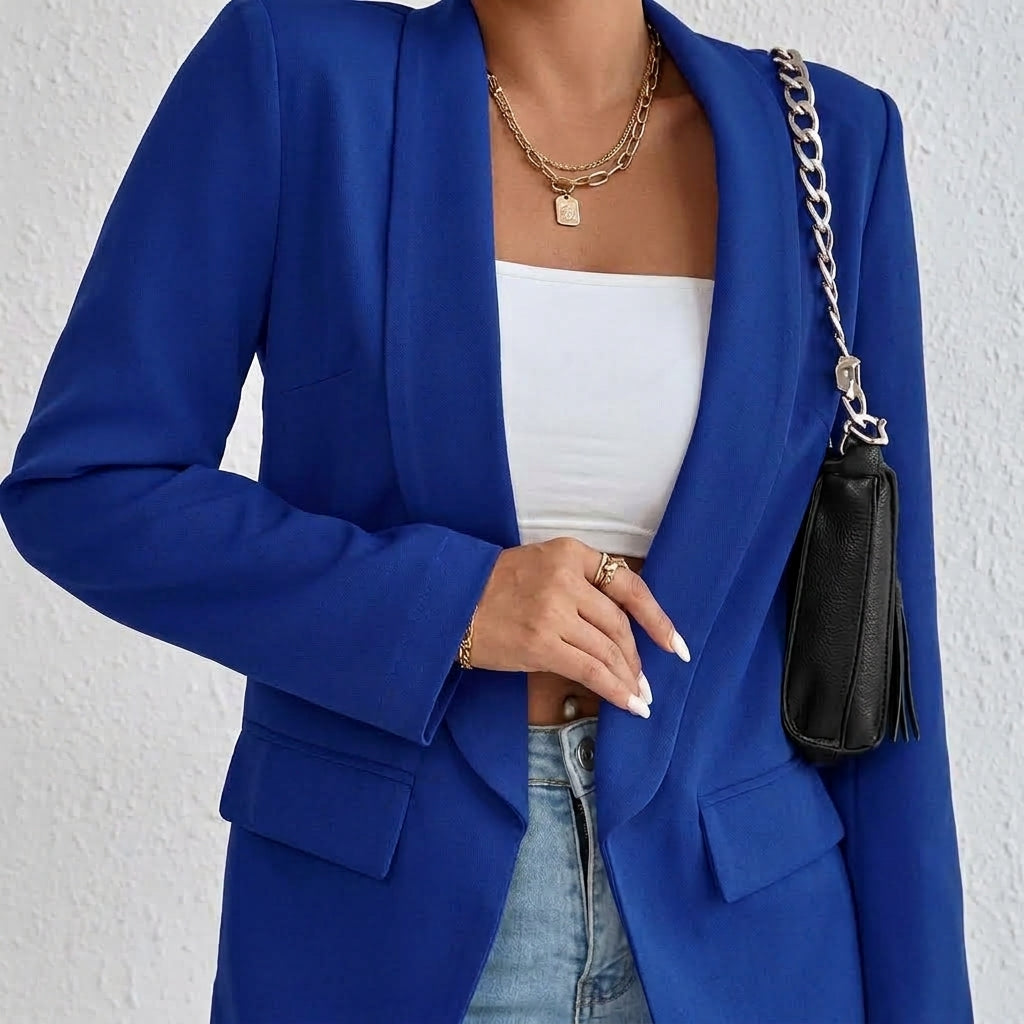 Penelope | Blazer Casual Elegante de Largo Medio con Solapas y Frente Abierto para Mujer
