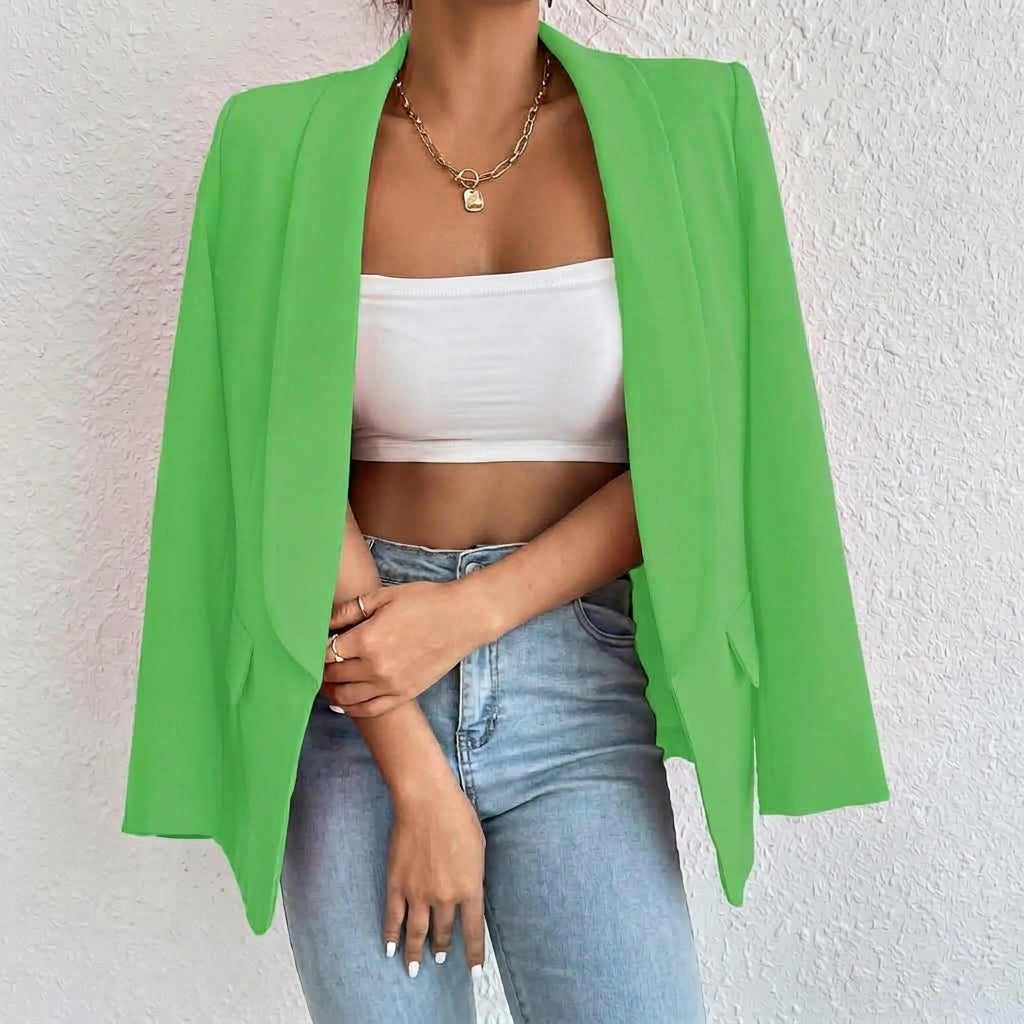 Penelope | Blazer Casual Elegante de Largo Medio con Solapas y Frente Abierto para Mujer