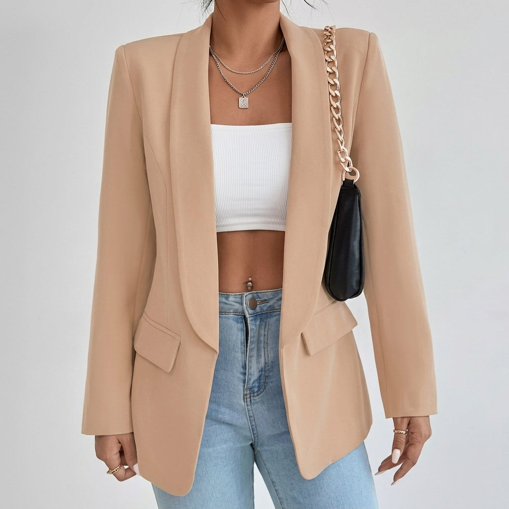 Penelope | Blazer Casual Elegante de Largo Medio con Solapas y Frente Abierto para Mujer