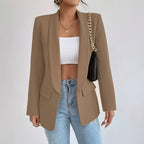 Penelope | Elegant Casual Mid-Length Blazer with Lapels and Open Front for Women