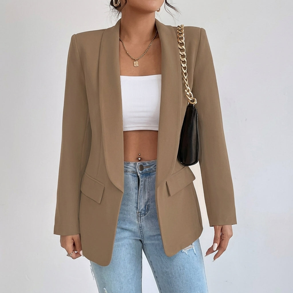Penelope | Blazer Casual Elegante de Largo Medio con Solapas y Frente Abierto para Mujer