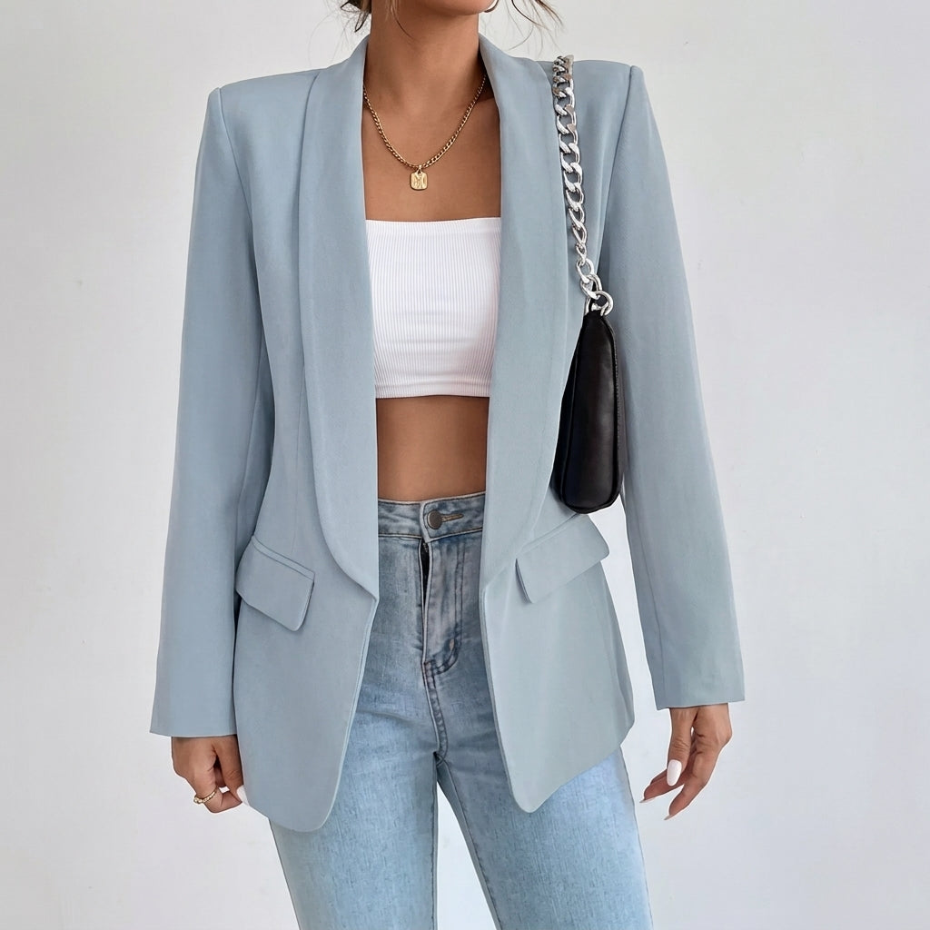 Penelope | Blazer Casual Elegante de Largo Medio con Solapas y Frente Abierto para Mujer