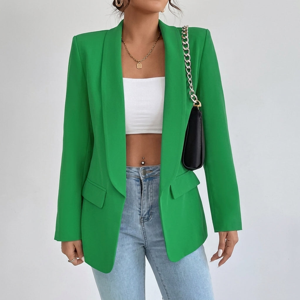 Penelope | Blazer Casual Elegante de Largo Medio con Solapas y Frente Abierto para Mujer