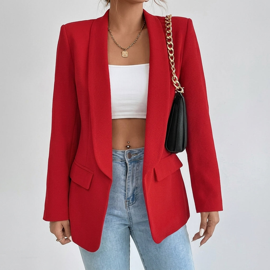 Penelope | Blazer Casual Elegante de Largo Medio con Solapas y Frente Abierto para Mujer