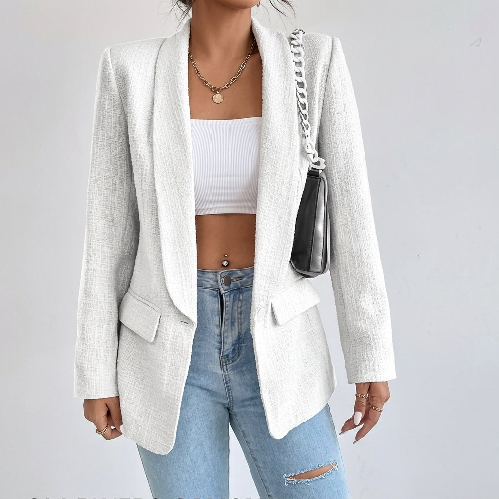 Penelope | Blazer Casual Elegante de Largo Medio con Solapas y Frente Abierto para Mujer