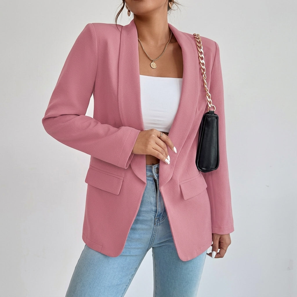 Penelope | Blazer Casual Elegante de Largo Medio con Solapas y Frente Abierto para Mujer