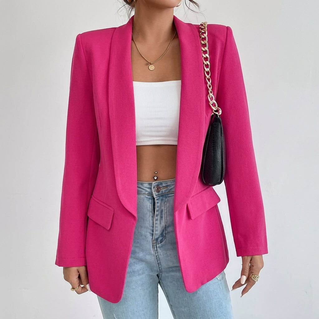 Penelope | Blazer Casual Elegante de Largo Medio con Solapas y Frente Abierto para Mujer