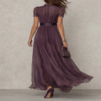 Purple Chiffon Maxi Dress with Plunge Neckline