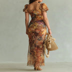 Orange Chiffon Oil Print Maxi Dress
