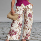 Pink Floral Wide-Leg Vest and Pant Set