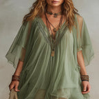 Vestido Mini Verde Fluido de Chifón con Escote V