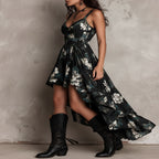 Bohemian Black Floral Print Maxi Dress