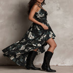 Bohemian Black Floral Print Maxi Dress