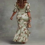 Floral Satin Asymmetrical Maxi Dress
