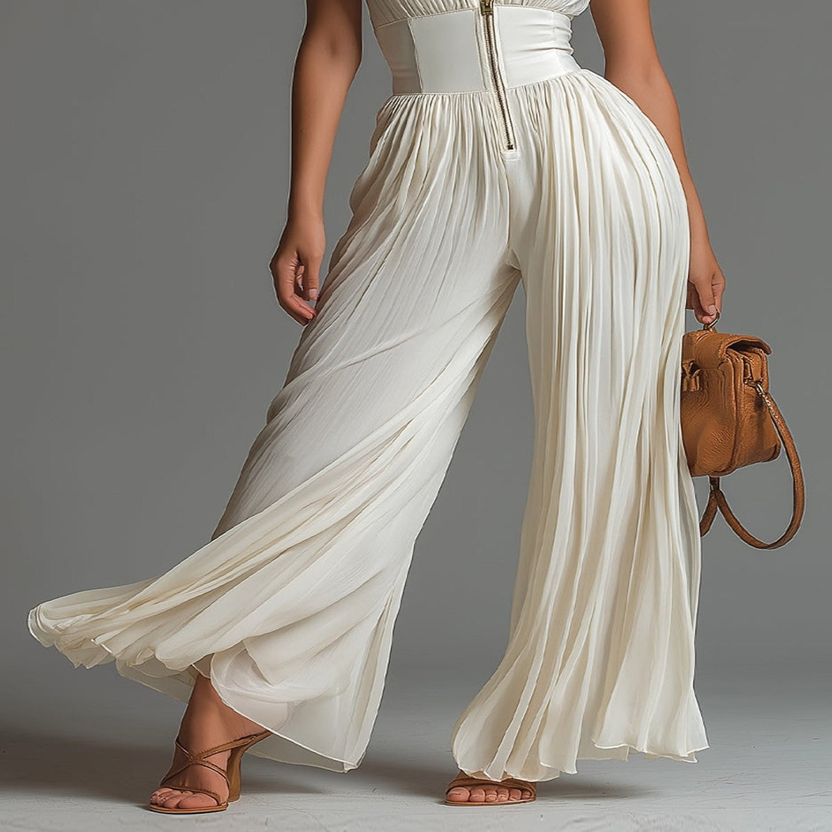 Sleeveless Chiffon Wide-Leg White Dress