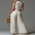 Sleeveless Chiffon Wide-Leg White Dress