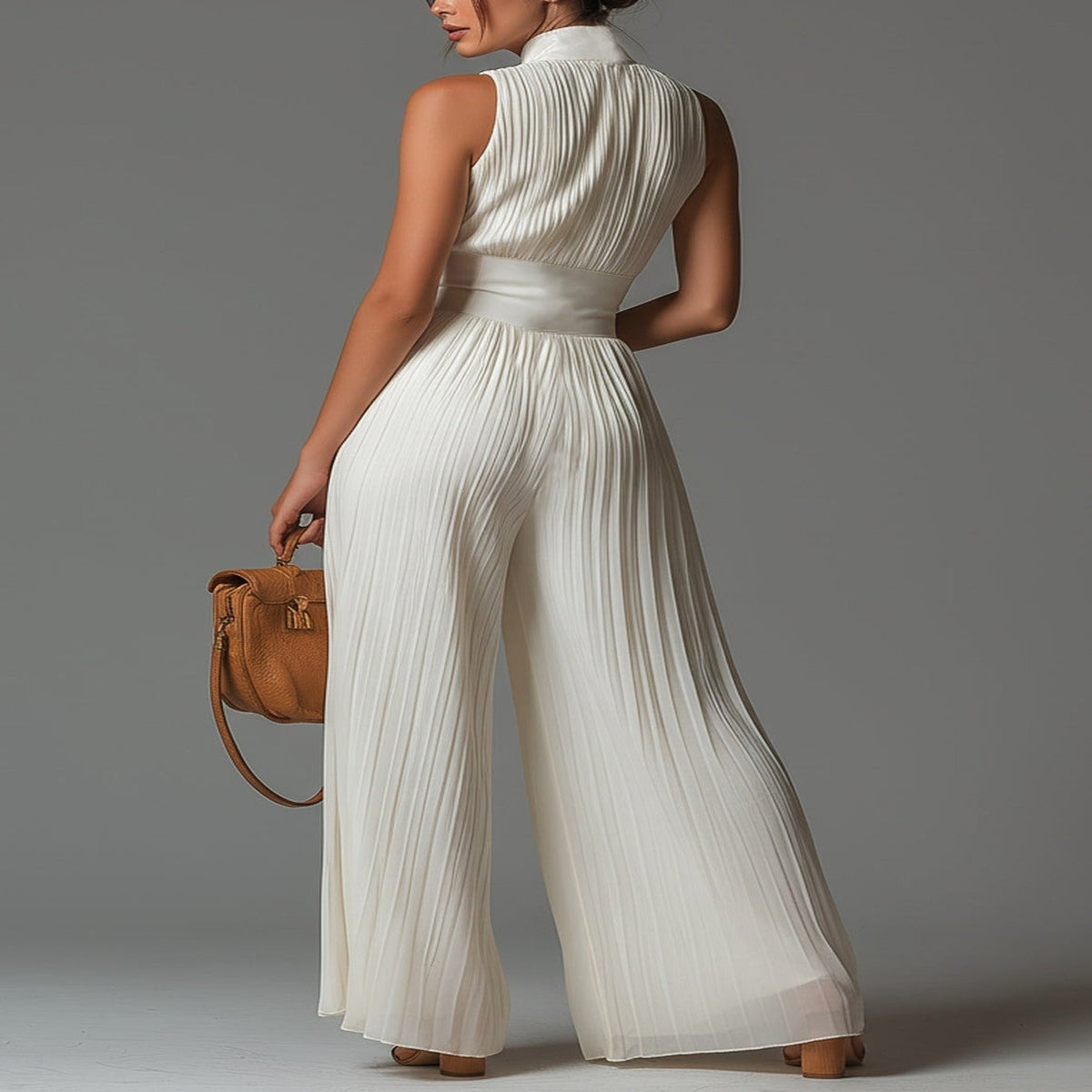 Sleeveless Chiffon Wide-Leg White Dress