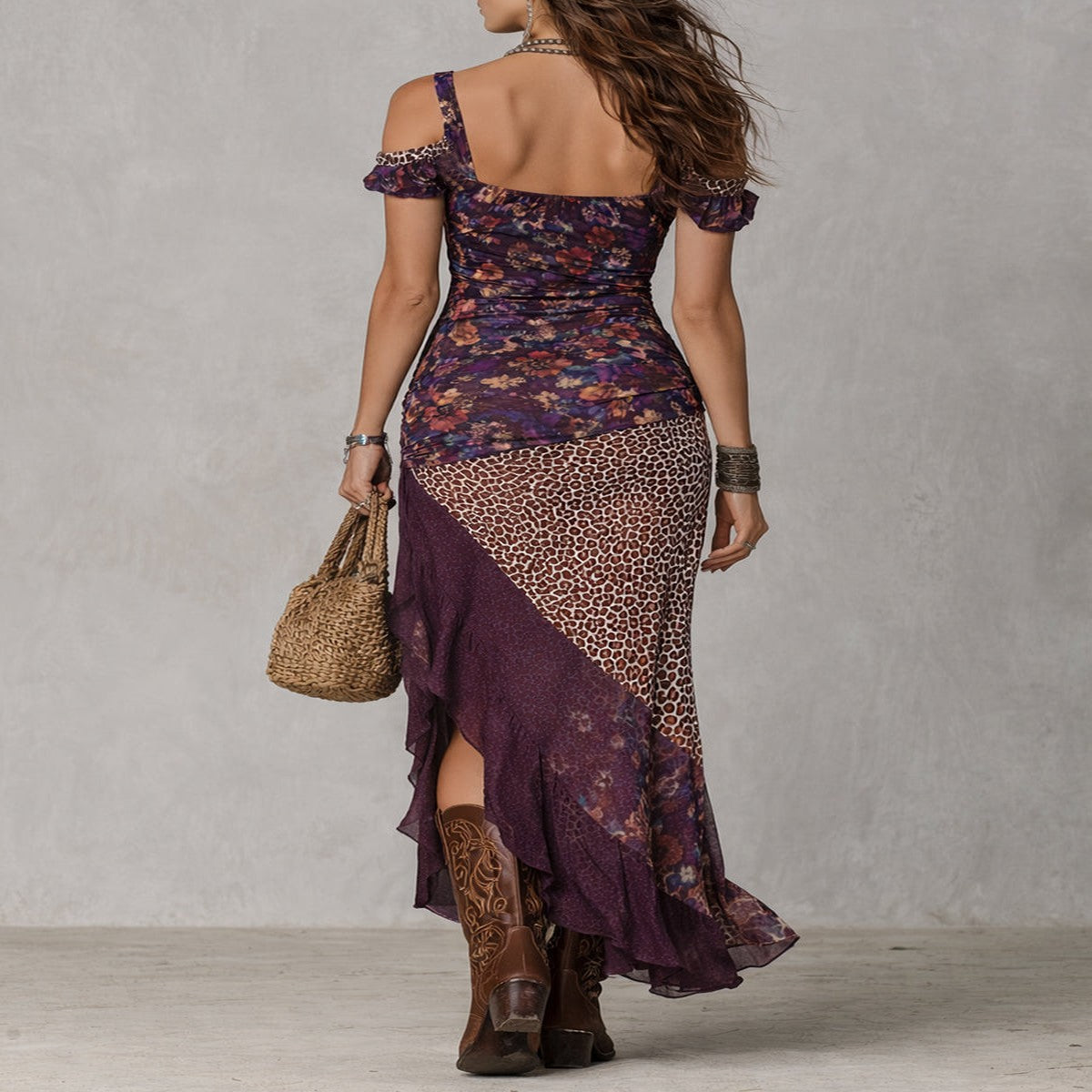 Urban Leopard and Floral Print Maxi Dress