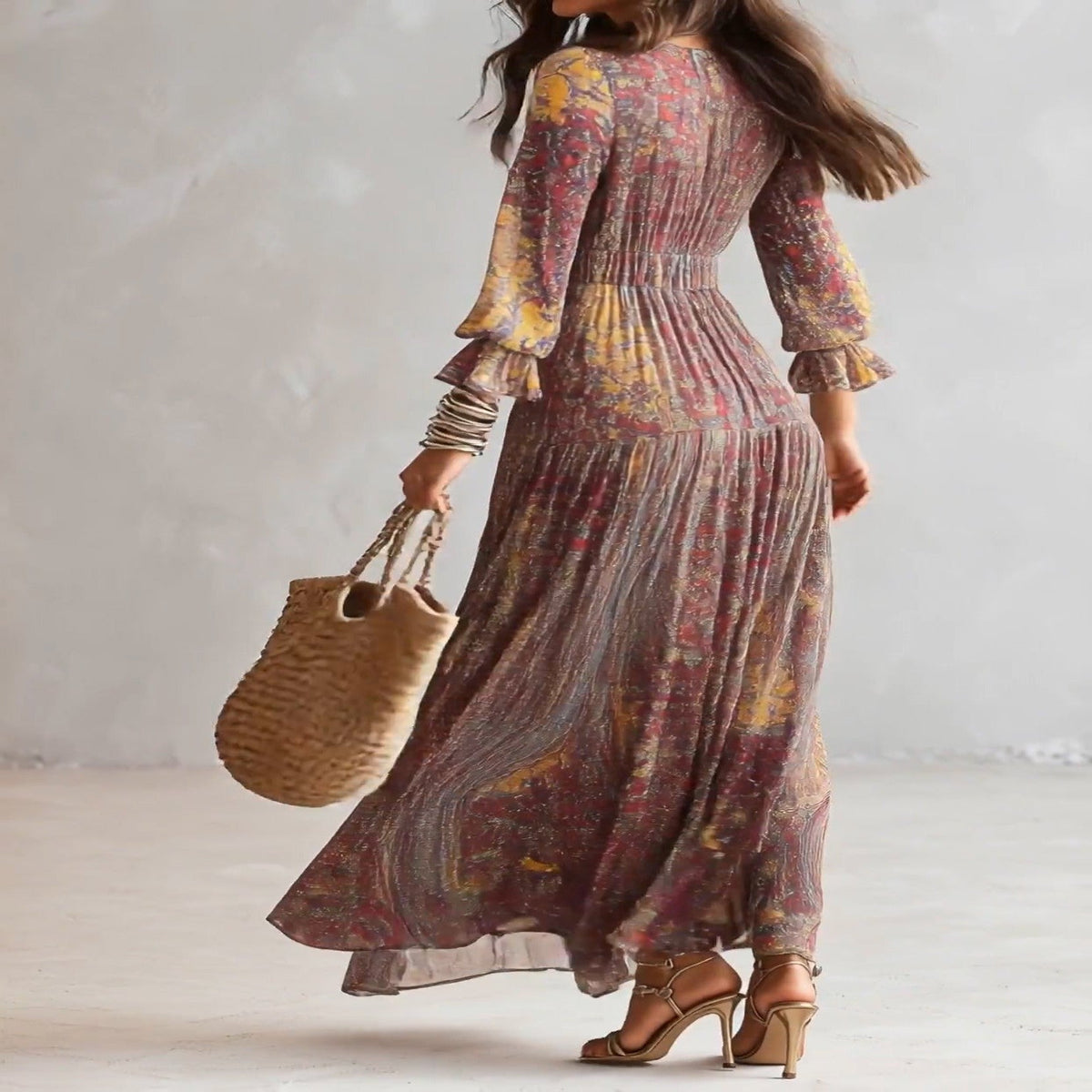 Paisley Print Chiffon V-Neck Maxi Dress