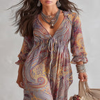 Paisley Print Chiffon V-Neck Maxi Dress