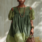 Green Chiffon Off-the-Shoulder Midi Dress