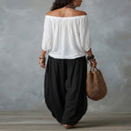 White Set of Off-The-Shoulder Top and Loose Pants