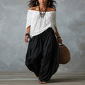 White Set of Off-The-Shoulder Top and Loose Pants