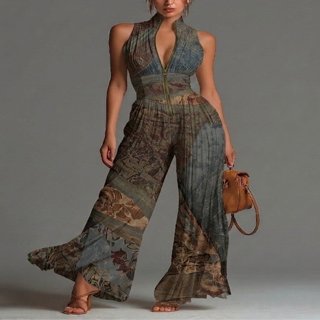 Bohemian Chiffon Dress with Ethnic Print