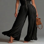 Black Chiffon Jumpsuit with V-Neck and Wide Leg