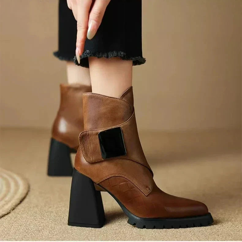Abigail™ | Square-Heeled Ankle Boots with Strap