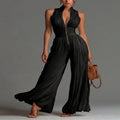 Black Chiffon Jumpsuit with V-Neck and Wide Leg