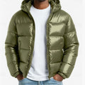 Caleb | Men's hooded quilted jacket with a shiny finish