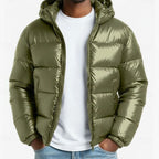 Caleb | Men's hooded quilted jacket with a shiny finish