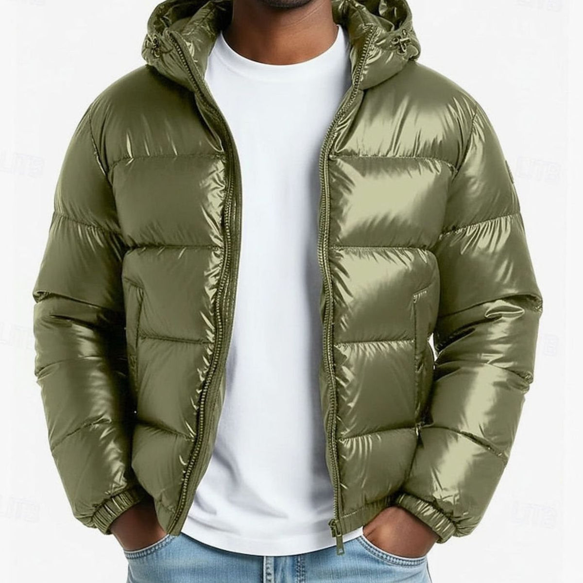 Caleb | Chaqueta acolchada de hombre con capucha y acabado brillante