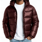 Caleb | Men's hooded quilted jacket with a shiny finish
