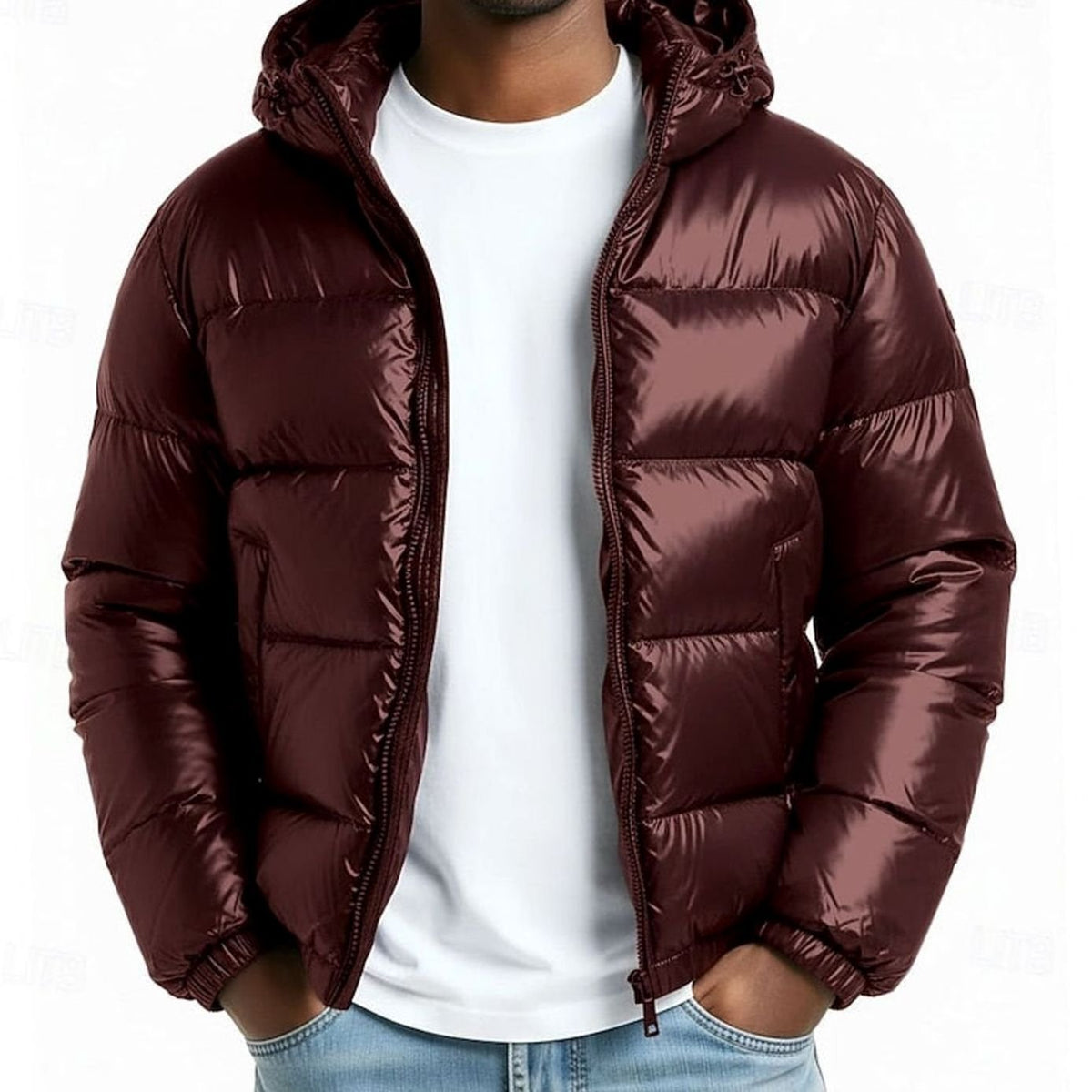 Caleb | Chaqueta acolchada de hombre con capucha y acabado brillante
