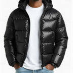 Caleb | Men's hooded quilted jacket with a shiny finish