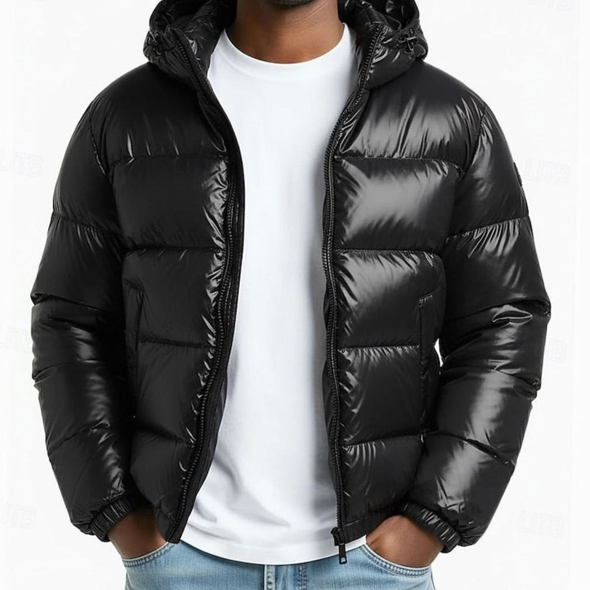 Caleb | Chaqueta acolchada de hombre con capucha y acabado brillante