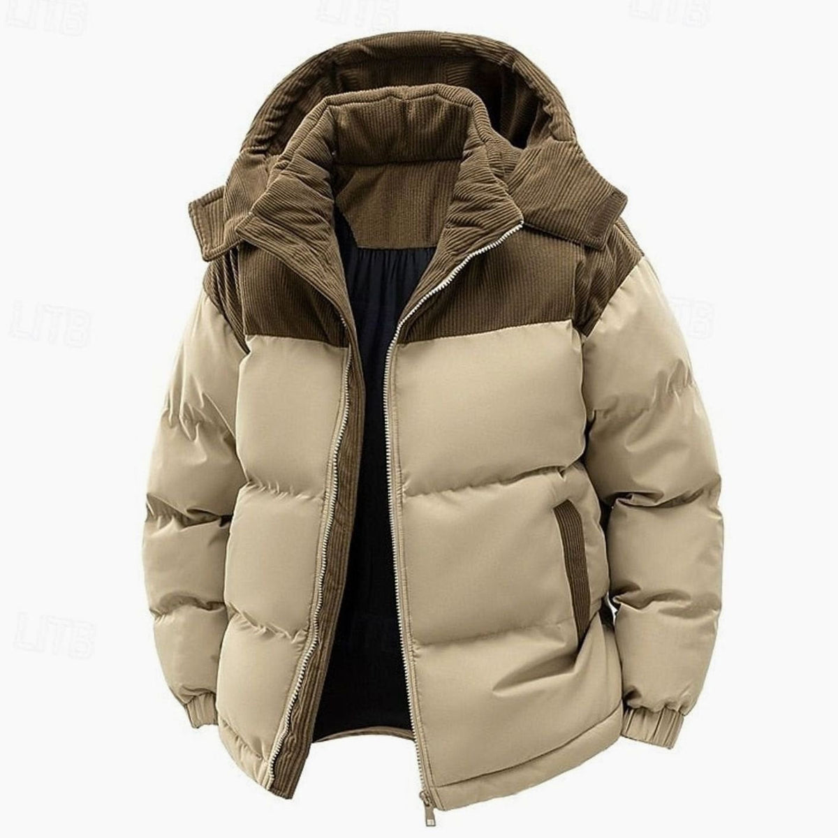 Ryan | Chaqueta acolchada bicolor de hombre con capucha y detalles de pana