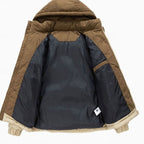 Ryan | Men's two-tone padded hooded jacket with corduroy details