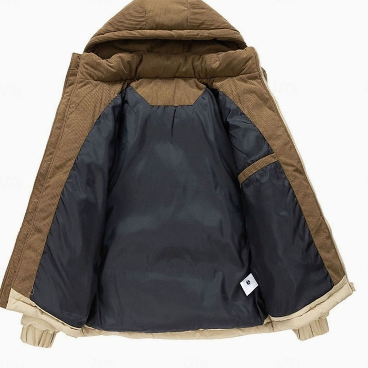 Ryan | Chaqueta acolchada bicolor de hombre con capucha y detalles de pana