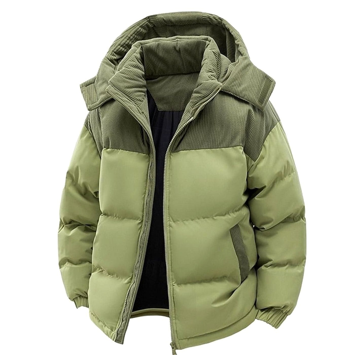 Ryan | Chaqueta acolchada bicolor de hombre con capucha y detalles de pana