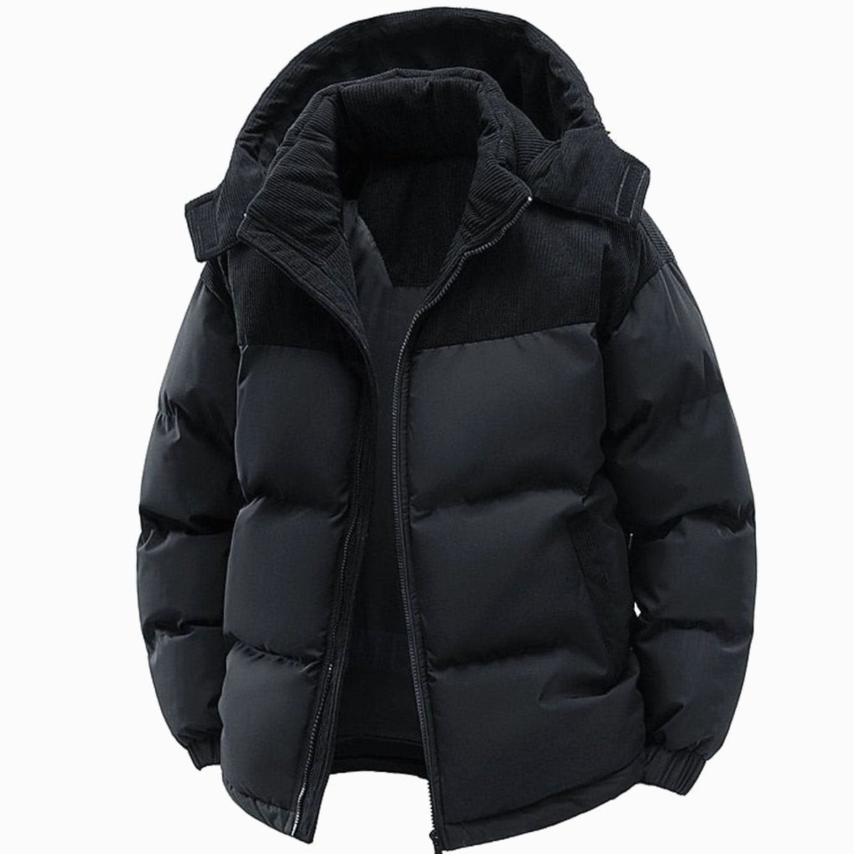 Ryan | Chaqueta acolchada bicolor de hombre con capucha y detalles de pana