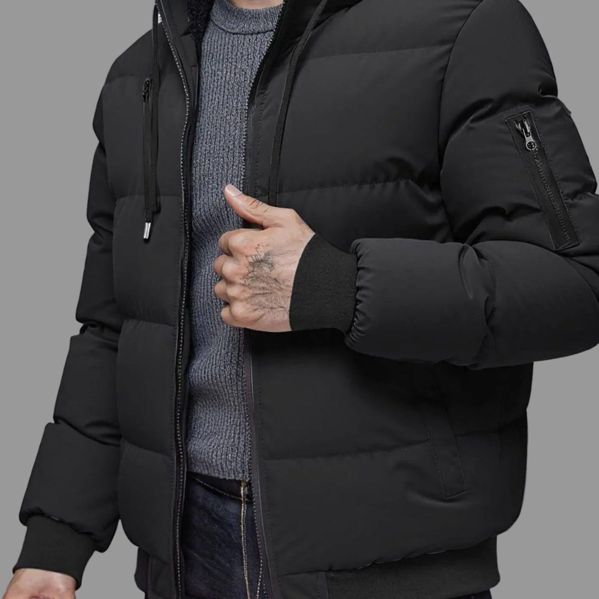 Alexander | Men's quilted winter jacket with hood, ribbed cuffs, and zipper