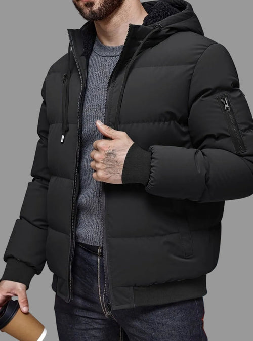 Alexander | Chaqueta de invierno acolchada de hombre con capucha, puños de canalé y cremallera