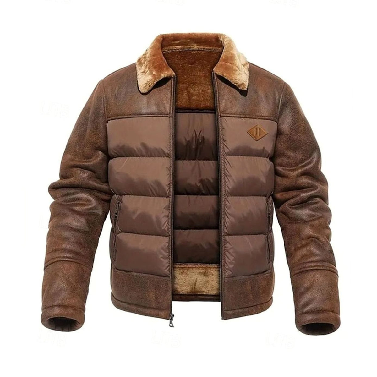 Caleb | Abrigo de invierno acolchado de hombre con piel sintética y cuello de borrego